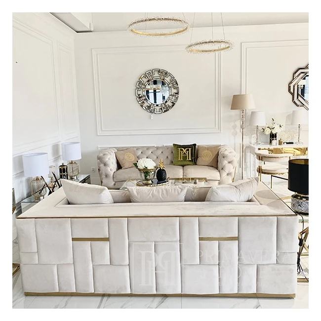Exclusive upholstered, luxury, glamor, beige, gold EMPORIO sofa