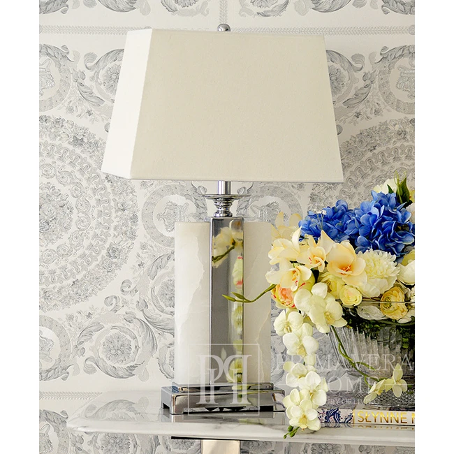 Table lamp with a rectangular base in silver marble luxury VERONA