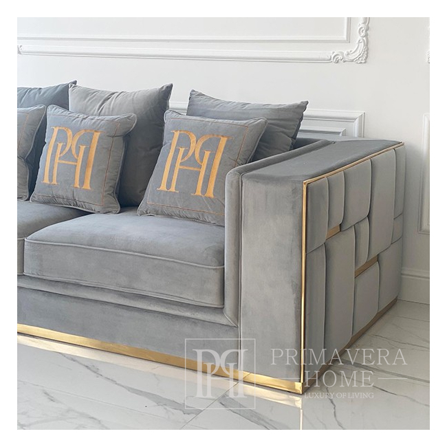 Modernes, gepolstertes, luxuriöses, glamouröses EMPORIO-Sofa in Grau und Gold 