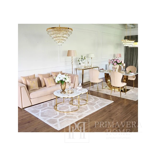 Nowoczesna sofa do salonu, designerska, art deco, klasyczna, glamour, beżowa, złota MONTE CARLO