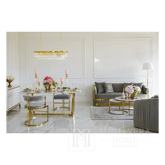Modern dining table, steel, gold, with a white top KENT OUTLET