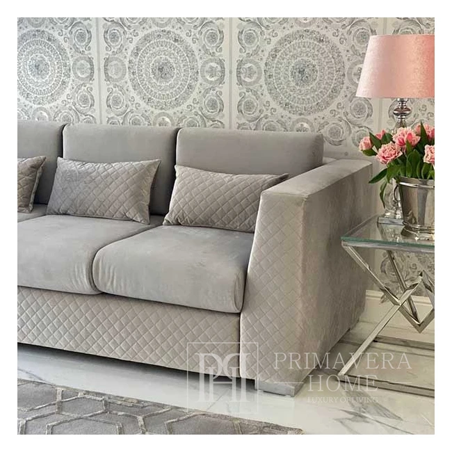 Modern design sofa for the living room, with cushions, diamond-shaped, gray, 3 seater 220 cm COMFORT