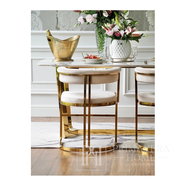 Modern glamor chair, for the dining room, modern, semicircular, for the dressing table, steel, beige, gold MARCO OUTLET