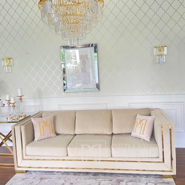 Modern sofa for the living room, designer, exclusive, glamor, with gold slats BIANKA