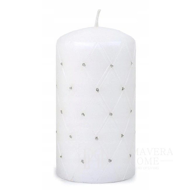 Quilted candle, white, matte, with silver flecks S
