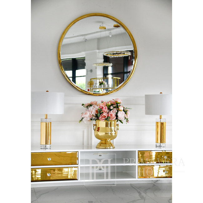 Exclusive TV chest of drawers, with mirrors, wooden, white, black, glamor, lacquered, silver VENICE 