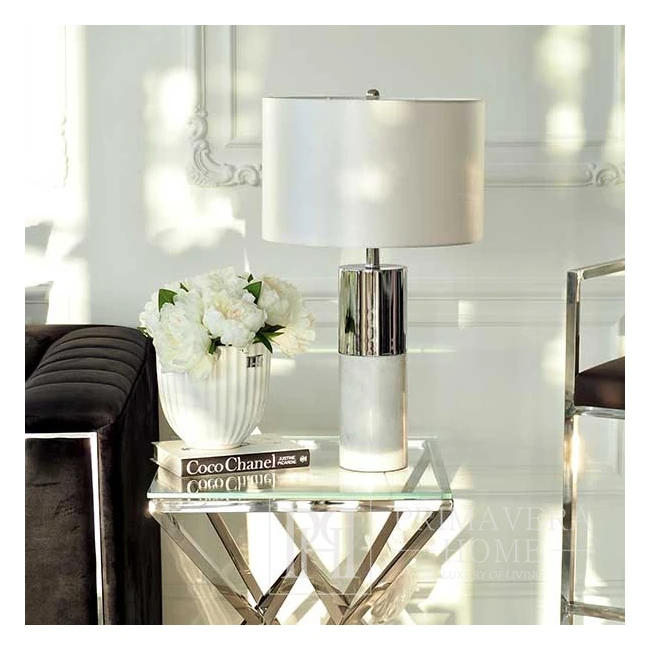 Modern silver and white table lamp in the glamor style SILVIA [CLONE]