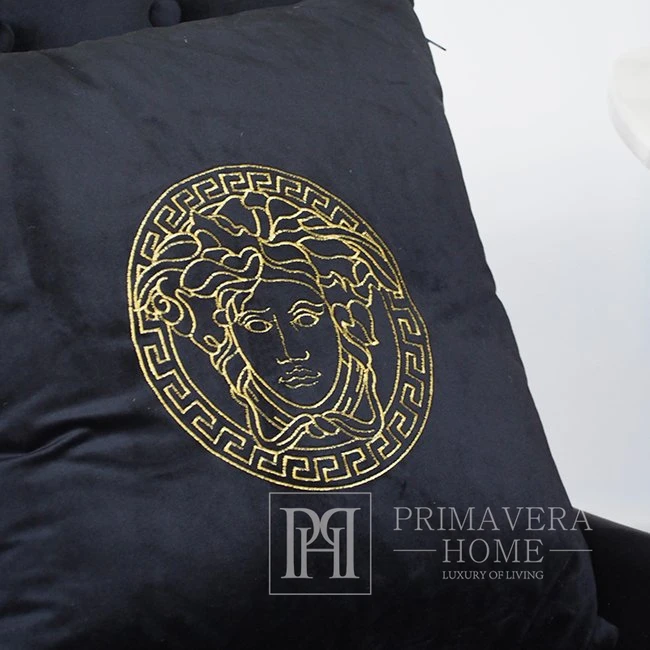 Decorative black velvet pillow with gold logo Medusa [CLONE]