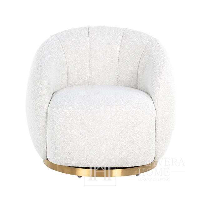 Design armchair, round, glamor, for the living room, bedroom, white, gold PALLA