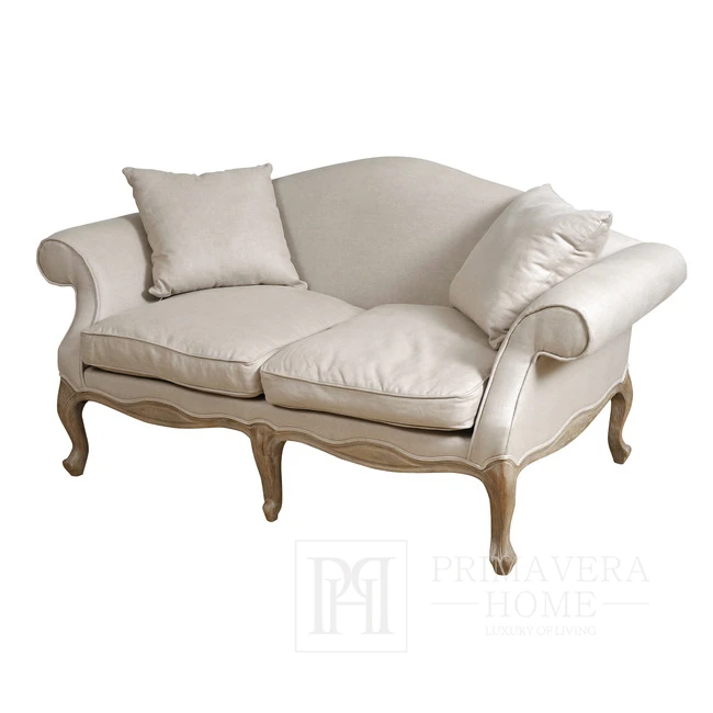 comfortable sofa, 2 - seater, beige, linen fabric, for the living room in the HAMPTONS style