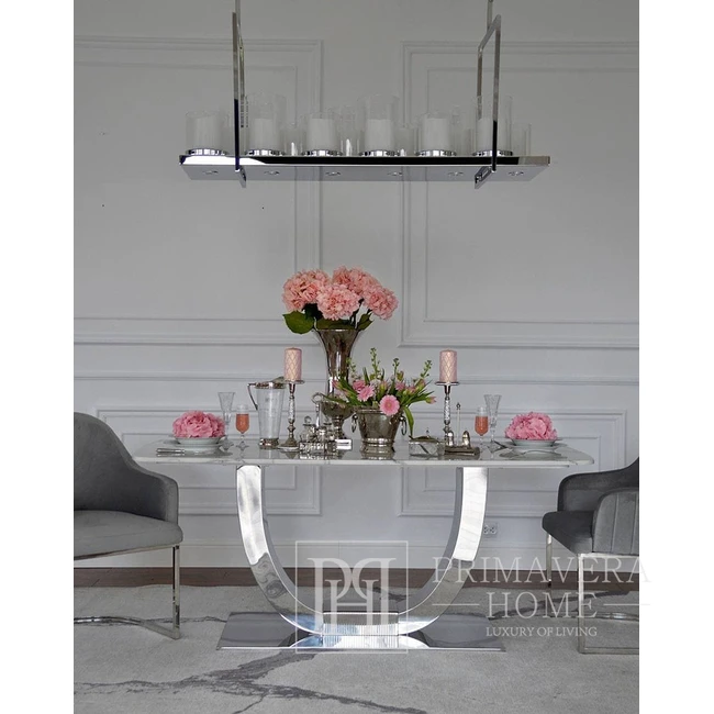 Glamour dining table silver steel white ART DECO table top [CLONE]