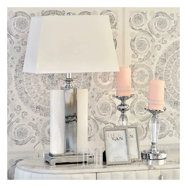 Table lamp with a rectangular base in silver marble luxury VERONA OUTLET