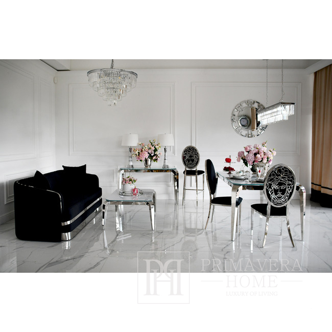 Design-Glamour-Tisch mit Glasplatte, Stahl, Modern, Silber ELITE 