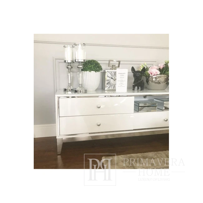 RTV chest of drawers LORENZO L SILVER High gloss white and silver [CLONE]