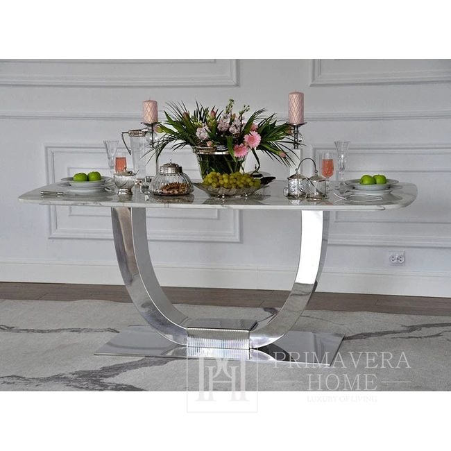 Glamour dining table silver steel white ART DECO table top [CLONE] [CLONE]