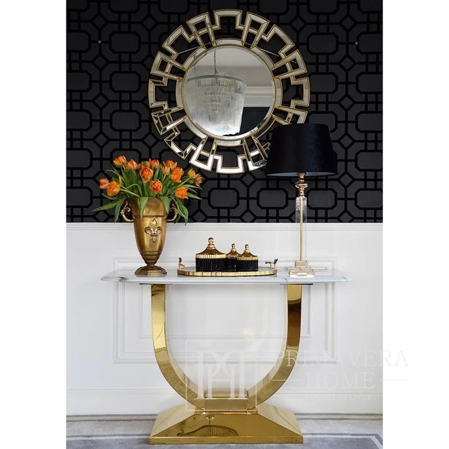 Glamor console table, modern, for the bedroom, hall with a white gold marble top ART DECO OUTLET
