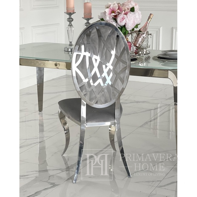 Luxury glamour chair, steel, modern, gray, silver AZURO 
