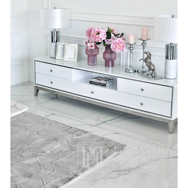 RTV chest of drawers LORENZO L SILVER High gloss white and silver 