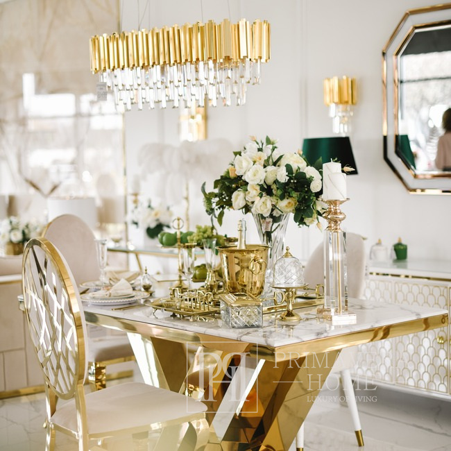 Żyrandol glamour EMPIRE 100 cm luksusowy kryształowy podłużny do jadalni  lampa wisząca, złoty OŚWIETLENIE