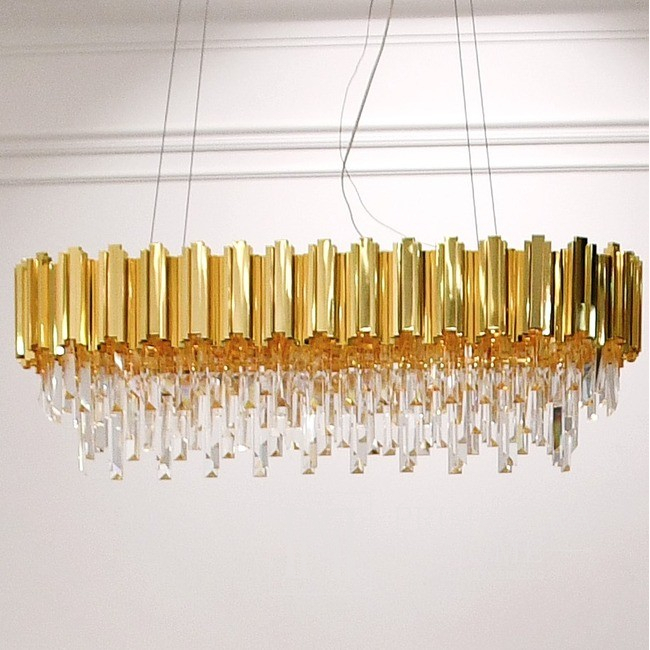 EMPIRE glamor chandelier 100 cm luxury crystal oblong dining room hanging lamp, gold Lighting