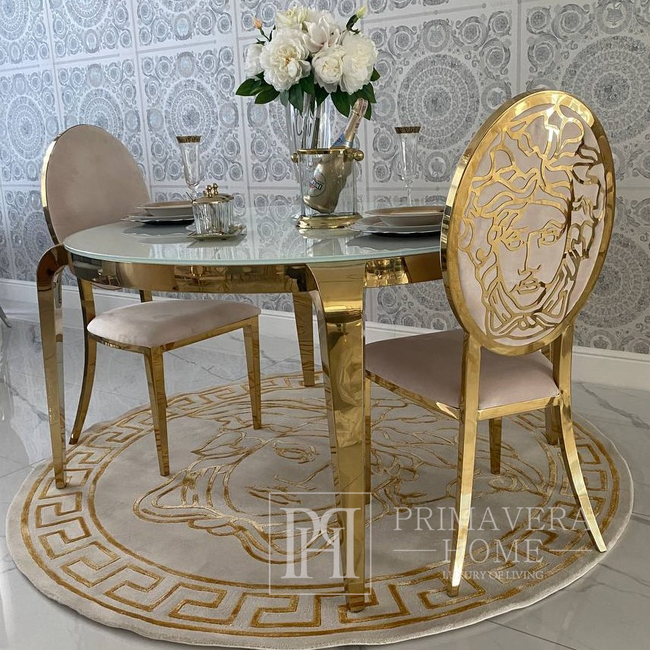 Krzesło glamour ekskluzywne do jadalni, nowoczesne, beżowe, złote MEDUSA 
