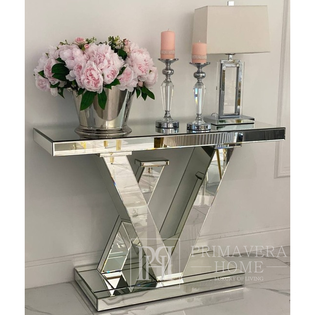 Moderni sidabrinė glamūrinė veidrodinė konsolė LV 