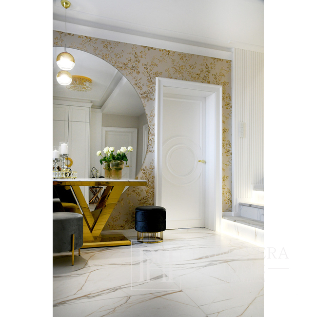 Gold console, modern, white marble top, glamour, LV COLLECTION 