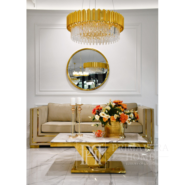 Glamūrinis kavos staliukas, modernus, balto marmuro, aukso LV COLLECTION staliukas 