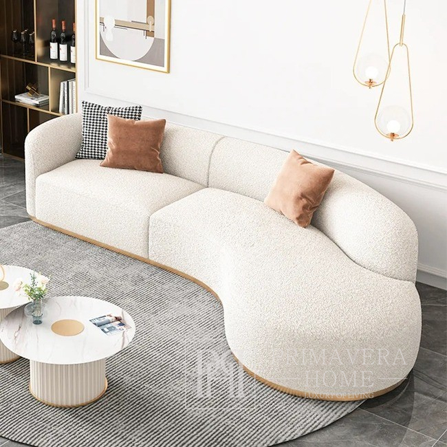 Dizainerinė kampinė sofa, pusapvalė, moderni, smėlio spalvos, auksinė kampinė sofa 280cm MIAMI 