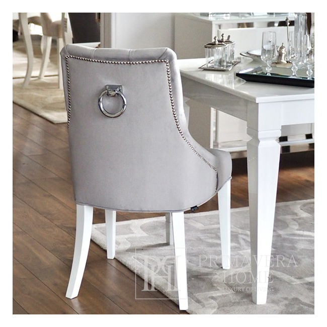 Gray glamor chair with a quilted backrest, classic, for the dining room, with a knocker, New York, modern, silver PRINCE II 