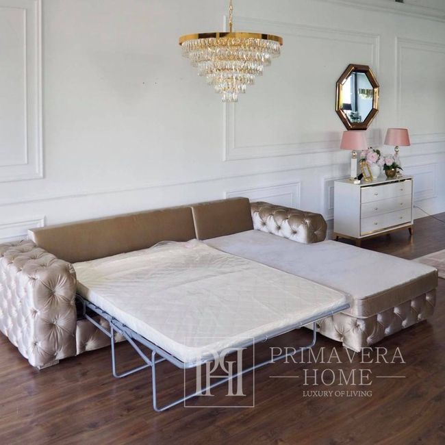 Siuvinėta Chesterfield glamūrinė sofa - moderni stilinga karalienė iš Emerald audinio 