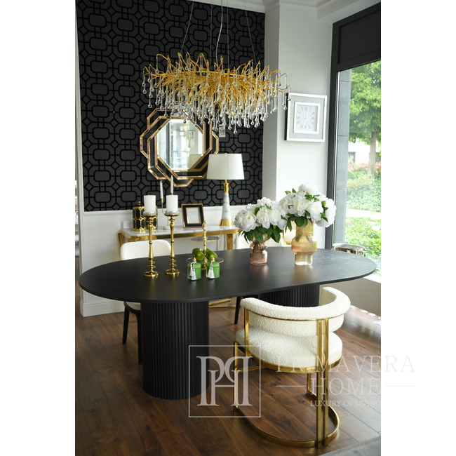 Stół glamour, do jadalni, rozkładany, art deco, drewniany, lakierowany, designerski OVALE 