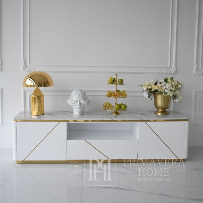 Modern glamor TV cabinet, high gloss, white gold, for TV AVENUE 