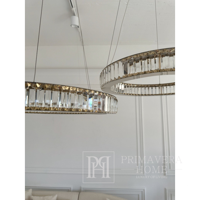 Żyrandol kryształowy ECLIPSE XL, ring, złoty, lampa wisząca glamour nowoczesna do salonu, regulowana 