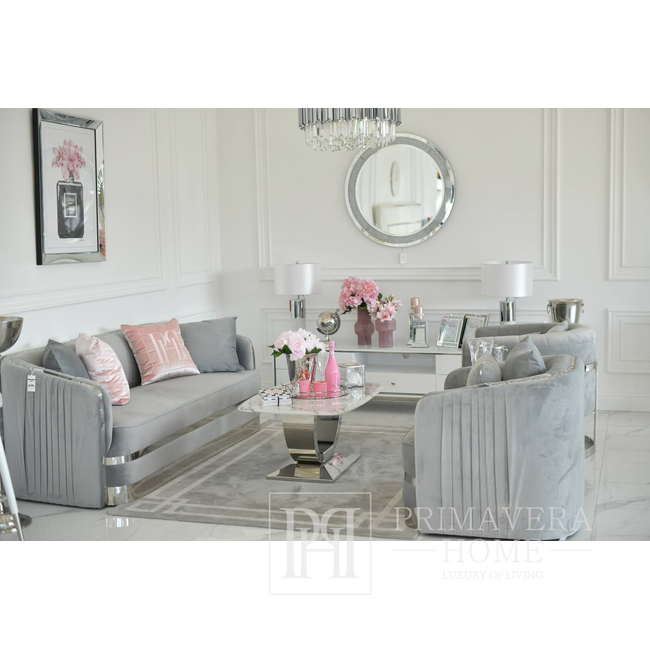 MADONNA Elegant and modern silver grey glamour upholstered sofa 