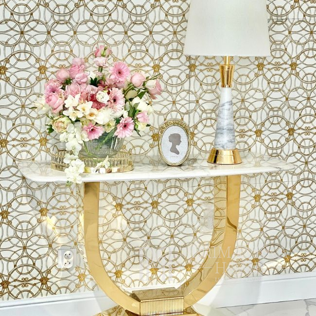 Lampa stołowa glamour, ekskluzywna, klasyczna, marmur, biały abażur, złota GIULIA 